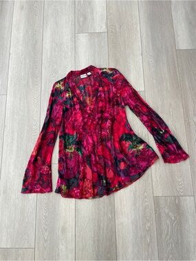 Chico's Red Silk Rayon Blouse Tunic Top Long Sleeve Sheer Women's Size XL (3)